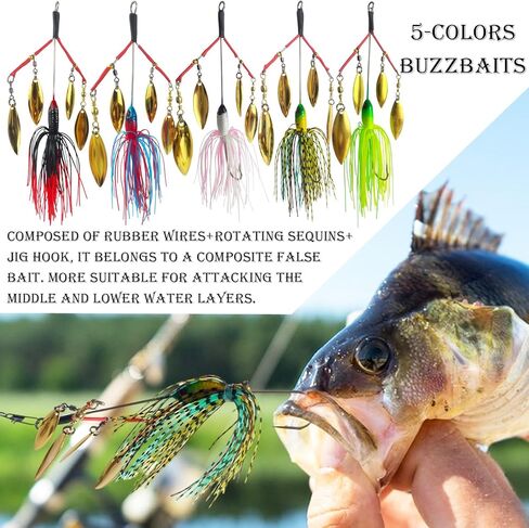 5Pcs Bass Spinner Baits, Spinner Baits for Bass Fishing Hard Metal Buzzbait High-Reflective Alabama Swimbait for Trout Salmon Pike in Kuwait