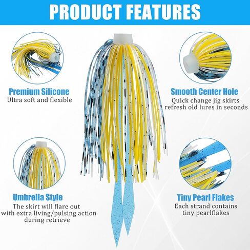 Silicone Jig Skirts Replacement 10pcs/20pcs Multi-Color DIY Fishing Lure Skirts for Spinnerbaits, Buzzbaits, Jig Spoons & Blade Baits in Kuwait