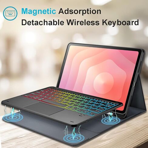 Touchpad Keyboard Case for Samsung Galaxy Tab S11 2025 11 Inch 5G SM-X736B/ WIFI SM-X730, 7 Color Rainbow Backlight Detachable Bluetooth Trackpad Keyboard Folio Cover with S Pen Holder (Black) in Kuwait
