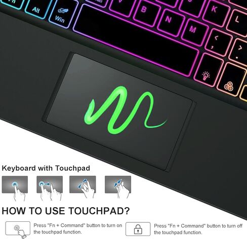 Touchpad Keyboard Case for Samsung Galaxy Tab S11 2025 11 Inch 5G SM-X736B/ WIFI SM-X730, 7 Color Rainbow Backlight Detachable Bluetooth Trackpad Keyboard Folio Cover with S Pen Holder (Black) in Kuwait