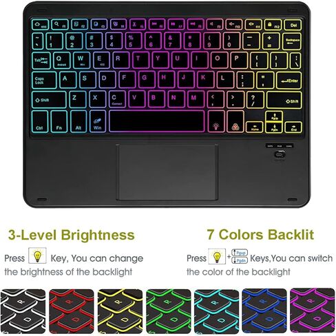 Touchpad Keyboard Case for Samsung Galaxy Tab S11 2025 11 Inch 5G SM-X736B/ WIFI SM-X730, 7 Color Rainbow Backlight Detachable Bluetooth Trackpad Keyboard Folio Cover with S Pen Holder (Black) in Kuwait