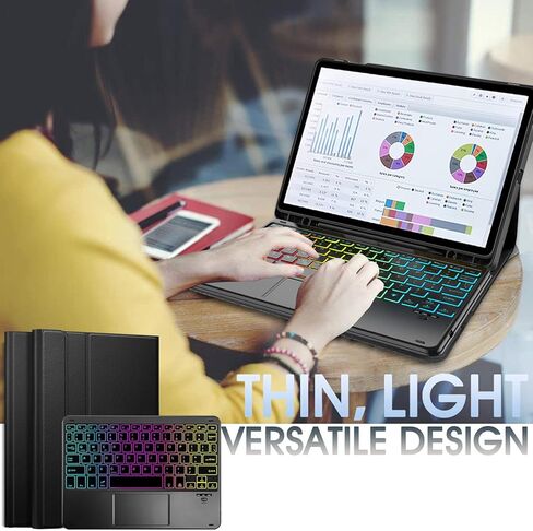Touchpad Keyboard Case for Samsung Galaxy Tab S11 2025 11 Inch 5G SM-X736B/ WIFI SM-X730, 7 Color Rainbow Backlight Detachable Bluetooth Trackpad Keyboard Folio Cover with S Pen Holder (Black) in Kuwait