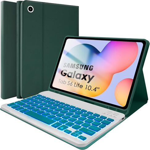 حافظة لوحة المفاتيح بإضاءة خلفية SOPPY لجهاز Samsung Galaxy Tab S6 Lite 10.4 بوصة 2024/2022/2020(SM-P620/P624/P610/P613/P615/P619)، قابلة لإعادة الشحن وقابلة للفصل لاسلكية S6 Lite، حافظة لوحة مفاتيح نحيفة، أخضر داكن in Kuwait