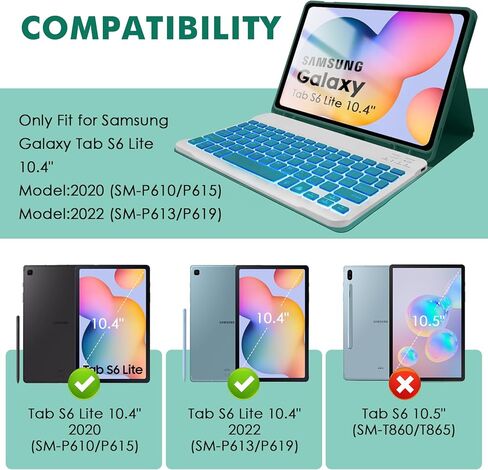 حافظة لوحة المفاتيح بإضاءة خلفية SOPPY لجهاز Samsung Galaxy Tab S6 Lite 10.4 بوصة 2024/2022/2020(SM-P620/P624/P610/P613/P615/P619)، قابلة لإعادة الشحن وقابلة للفصل لاسلكية S6 Lite، حافظة لوحة مفاتيح نحيفة، أخضر داكن in Kuwait