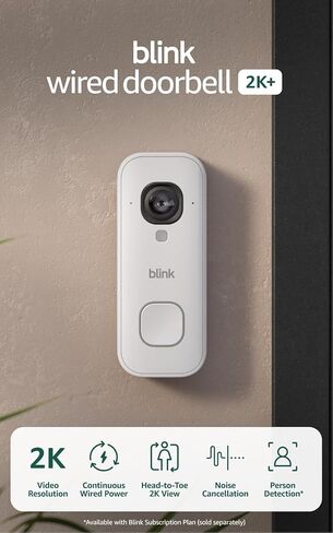Blink Wired Doorbell 2K+ (أحدث طراز) — جرس باب فيديو 2K من الرأس إلى القدم، طاقة سلكية مستمرة، إقران مع Alexa أو Blink Chime للتنبيهات داخل المنزل - (أسود) in Kuwait