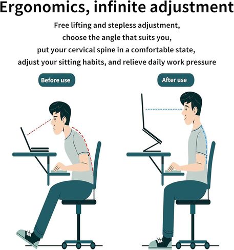 حامل كمبيوتر محمول قابل للتعديل للمكتب، حامل كمبيوتر محمول مريح من الألومنيوم، حامل كمبيوتر قابل للطي للسفر وأجهزة الكمبيوتر المحمولة (فضي) in Kuwait