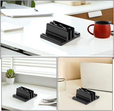 Vertical Laptop Stand Adjustable Dual Desktop Holder for Laptops Books and Magazines Space Saving Desk Organizer with Stable Base and Sleek Black Finish 6.29X5.90X2.36In in Kuwait