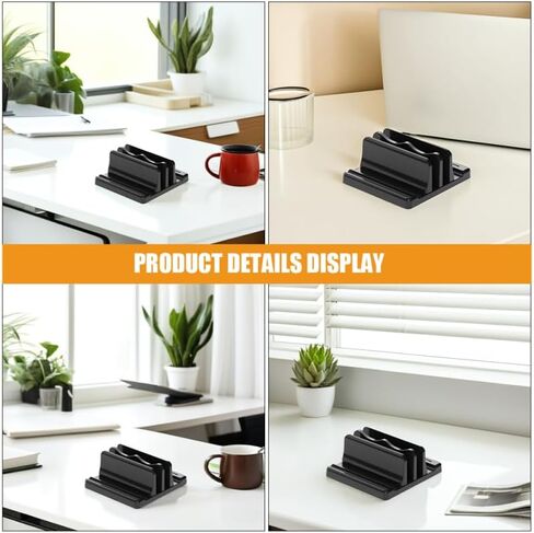 Vertical Laptop Stand Adjustable Dual Desktop Holder for Laptops Books and Magazines Space Saving Desk Organizer with Stable Base and Sleek Black Finish 6.29X5.90X2.36In in Kuwait