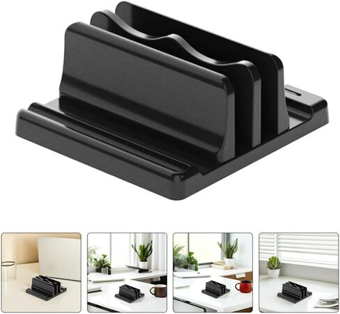Vertical Laptop Stand Adjustable Dual Desktop Holder for Laptops Books and Magazines Space Saving Desk Organizer with Stable Base and Sleek Black Finish 6.29X5.90X2.36In in Kuwait
