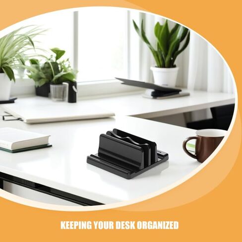 Vertical Laptop Stand Adjustable Dual Desktop Holder for Laptops Books and Magazines Space Saving Desk Organizer with Stable Base and Sleek Black Finish 6.29X5.90X2.36In in Kuwait