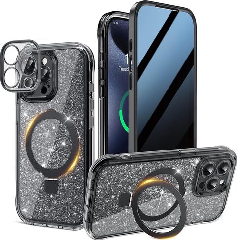Magnetic Privacy Case for iPhone 17 Pro Max [DIY Glitter Cardstock] [Invisible Magnetic Kickstand] Built-in Anti Peep Screen Protector, Camera Protection Full Body Glitter Case for Women - Orange in Kuwait
