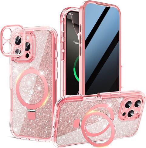 Magnetic Privacy Case for iPhone 17 Pro Max [DIY Glitter Cardstock] [Invisible Magnetic Kickstand] Built-in Anti Peep Screen Protector, Camera Protection Full Body Glitter Case for Women - Orange in Saudi Arabia