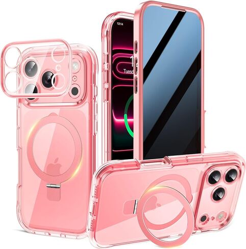Magnetic Privacy Case for iPhone 17 Pro Max [DIY Glitter Cardstock] [Invisible Magnetic Kickstand] Built-in Anti Peep Screen Protector, Camera Protection Full Body Glitter Case for Women - Orange in Saudi Arabia