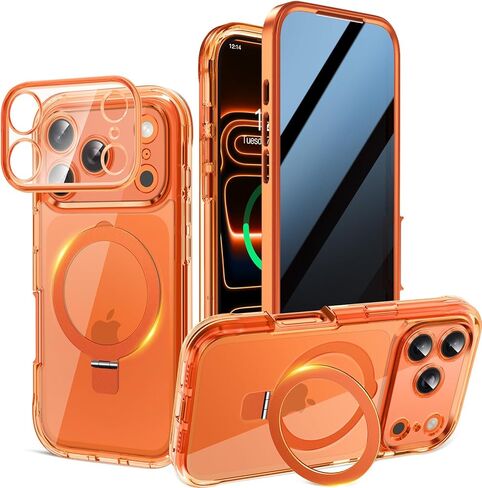 Magnetic Privacy Case for iPhone 17 Pro Max [DIY Glitter Cardstock] [Invisible Magnetic Kickstand] Built-in Anti Peep Screen Protector, Camera Protection Full Body Glitter Case for Women - Orange in Saudi Arabia