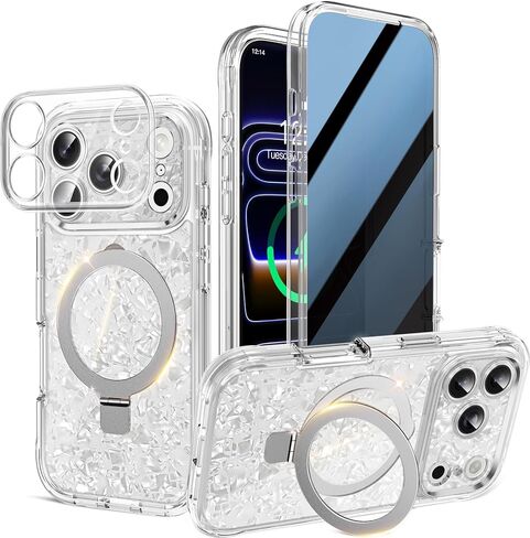 Magnetic Privacy Case for iPhone 17 Pro Max [DIY Glitter Cardstock] [Invisible Magnetic Kickstand] Built-in Anti Peep Screen Protector, Camera Protection Full Body Glitter Case for Women - Orange in Saudi Arabia
