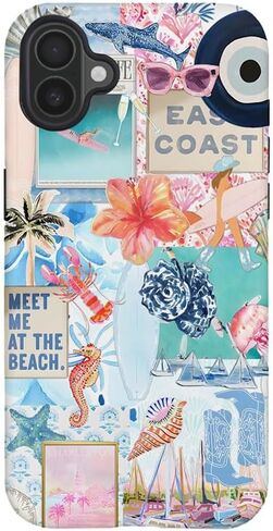 for iPhone 17 Pro Case, Summer Beach Ocean Vintage Seashell Flower Collage Design Cover, Cute Aesthetic Hybrid 2-Layer Hard Shell Shockproof Phone Case for Girls Women 6.3'' in Kuwait