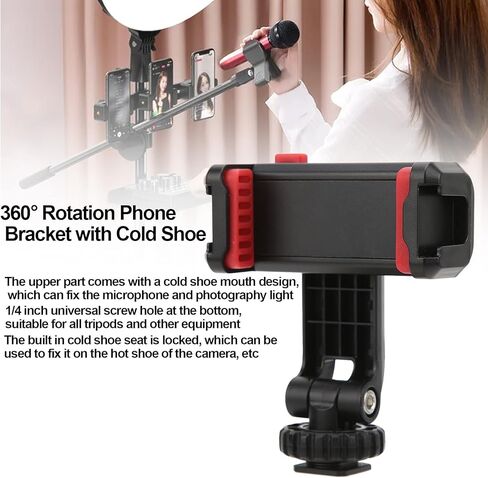 360° Rotation Cold Shoe Phone Bracket Mobile Cold Shoe Mount Phone Stand Adjustable Mobile Phones Cold Shoe Mount Clamp for Video Live Blogging Gear in Kuwait