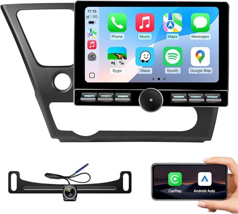 ستيريو سيارة QLED مقاس 10 بوصات لسيارة Honda Civic 2013-2017 (الإصدار الأمريكي فقط) - CarPlay اللاسلكي وAndroid Auto، Android 13.0 مع زر مفتاح مقبض الصوت الفعلي، 5G WiFi، كاميرا احتياطية 1080P، التوصيل والتشغيل in Kuwait