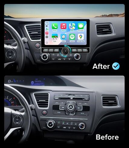 ستيريو سيارة QLED مقاس 10 بوصات لسيارة Honda Civic 2013-2017 (الإصدار الأمريكي فقط) - CarPlay اللاسلكي وAndroid Auto، Android 13.0 مع زر مفتاح مقبض الصوت الفعلي، 5G WiFi، كاميرا احتياطية 1080P، التوصيل والتشغيل in Kuwait