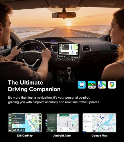 ستيريو سيارة QLED مقاس 10 بوصات لسيارة Honda Civic 2013-2017 (الإصدار الأمريكي فقط) - CarPlay اللاسلكي وAndroid Auto، Android 13.0 مع زر مفتاح مقبض الصوت الفعلي، 5G WiFi، كاميرا احتياطية 1080P، التوصيل والتشغيل in Kuwait
