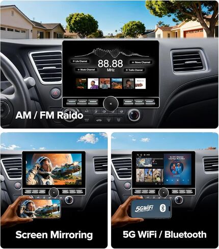 ستيريو سيارة QLED مقاس 10 بوصات لسيارة Honda Civic 2013-2017 (الإصدار الأمريكي فقط) - CarPlay اللاسلكي وAndroid Auto، Android 13.0 مع زر مفتاح مقبض الصوت الفعلي، 5G WiFi، كاميرا احتياطية 1080P، التوصيل والتشغيل in Kuwait