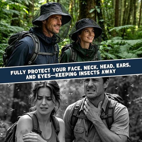 2 Pack Premium Mosquito Head Net for Insect, Fly & Bug Protection - Ultra Large & Long, Extra Fine Mesh for Camping, Hiking, Fishing, Gardening, Safari, Fits All Hats for Men & Women in Kuwait