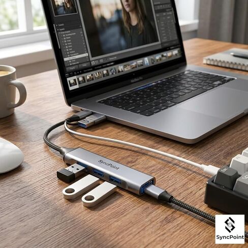 Syncpoint 4-Port USB C Hub with USB-A Adapter, 5Gbps Data Hub for Type C/USB-A Laptops, MacBook Pro/Air, PC and More in Kuwait