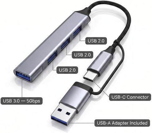 Syncpoint 4-Port USB C Hub with USB-A Adapter, 5Gbps Data Hub for Type C/USB-A Laptops, MacBook Pro/Air, PC and More in Kuwait