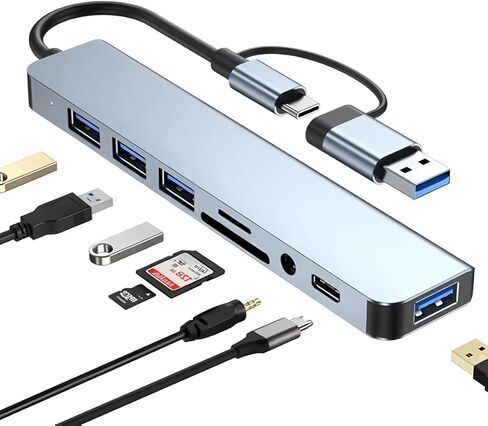 8-in-1 USB 3.0 Hub Dual Connector, Multiport USB Expansion Docking Station for Laptop, Type-C & USB Interface Splitter in Kuwait