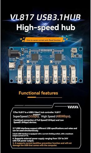 VL817 USB3.1 HUB Module 1-to-7 Port Hub Splitter for High-Speed SuperSpeed/Full Speed/Low Speed Device Compatibility in Kuwait