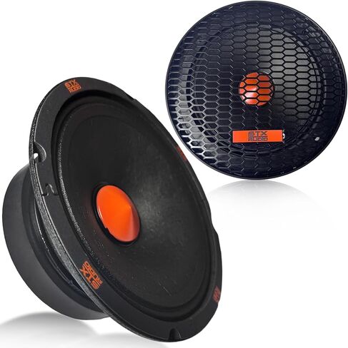 STX Audio 2X STX65PS زوج مكبرات صوت متوسطة المدى مقاس 6.5 بوصة، 4 أوم، 1000 واط بحد أقصى، 400 واط RMS، حساسية 95 ديسيبل، ملف صوتي 1.5 بوصة، مغناطيس فيريت 30 أونصة لصوت السيارة الاحترافي in Kuwait