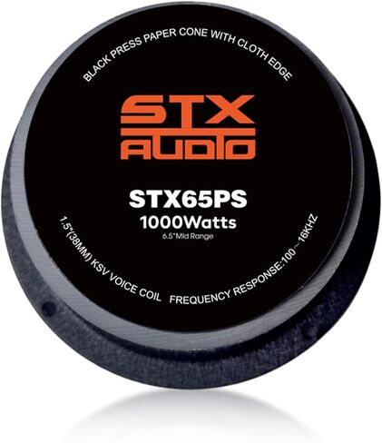 STX Audio 2X STX65PS زوج مكبرات صوت متوسطة المدى مقاس 6.5 بوصة، 4 أوم، 1000 واط بحد أقصى، 400 واط RMS، حساسية 95 ديسيبل، ملف صوتي 1.5 بوصة، مغناطيس فيريت 30 أونصة لصوت السيارة الاحترافي in Kuwait