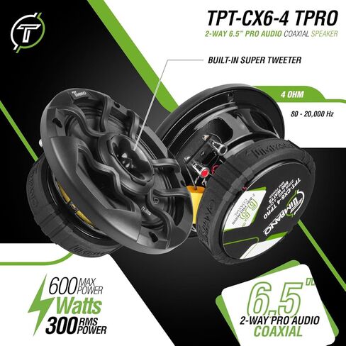 Timpano 6.5 Inch Car Coaxial Speaker 600 Watts Max TPT-CX6-4 TPRO, PRO Audio 2-Way 4 Ohm Premium Speaker, Grill Included - Great for Car Stereo Sound System (Single) in Kuwait