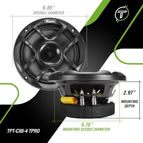 Timpano 6.5 Inch Car Coaxial Speaker 600 Watts Max TPT-CX6-4 TPRO, PRO Audio 2-Way 4 Ohm Premium Speaker, Grill Included - Great for Car Stereo Sound System (Single) in Kuwait
