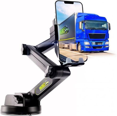 حامل هاتف خلوي لحامل هاتف الشاحنة لسائقي الشاحنات - كوب شفط عالي التحمل، حامل iPhone لنافذة لوحة القيادة بطول 16.9 بوصة، لهاتف iPhone وSamsung، سائق شاحنة ذو 18 عجلة، رمادي in Kuwait