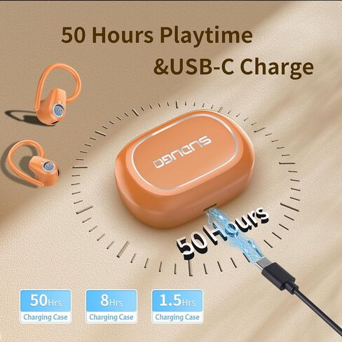 Wireless Earbuds, Headphones Sport Bluetooth 5.4, Over Ear Buds with ENC Noise Canceling Mic, Deep Bass Stereo Earphones with Hook, 50H Playback, LED Display Ear Buds for Workout Running, Deep Orange​ in Kuwait