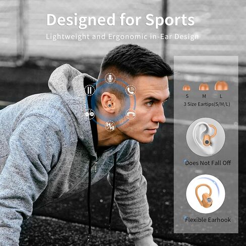 Wireless Earbuds, Headphones Sport Bluetooth 5.4, Over Ear Buds with ENC Noise Canceling Mic, Deep Bass Stereo Earphones with Hook, 50H Playback, LED Display Ear Buds for Workout Running, Deep Orange​ in Kuwait