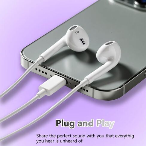 1Pack Wired Headphones for iPhone Earbuds/Earphones with Lightning Connector Built-in Remote to Control Music, Phone Calls & Volume Headsets Compatible with iPhone 14 13 12 11 Pro Max XS XR X 8 7 Plus in Kuwait