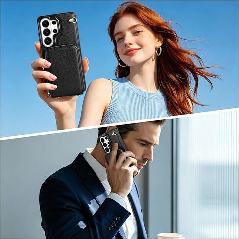 حافظة JAKPAK لهاتف Samsung Galaxy S26 Ultra، حافظة هاتف بمحفظة جلدية مقاس 6.9 بوصة مع حامل بطاقة وجيب بسحاب RFID وغطاء حقيبة يد ومحفظة حول الجسم لهاتف Galaxy S26 Ultra أسود in Kuwait
