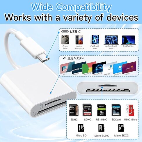 SD Card Reader for iPhone 15/16/17/Mac/iPad,USB C to SD Memory Card Adapter,Supports SD Card and TF Card AdapterPortable Micro SD Card Reader,Plug and Play No App Installation Required in Kuwait