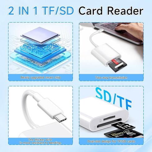 SD Card Reader for iPhone 15/16/17/Mac/iPad,USB C to SD Memory Card Adapter,Supports SD Card and TF Card AdapterPortable Micro SD Card Reader,Plug and Play No App Installation Required in Kuwait
