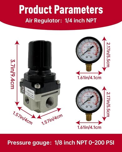 Air Compressor Regulator Fit for Craftsman for DeWalt for DeVilbiss 1/4" NPT Inlet/Outlet, 1/8" NPT Gauge Port, 4 Port Pressure Regulator 0-150 PSI Adjustable in Saudi Arabia