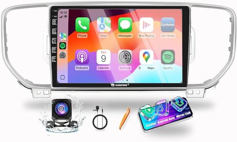 for Kia Sportage 2017-2022 CarPlay Android Auto Navigation Stereo GPS Radio Reverse Camera Display 9" IPS Touchscreen Headunit Tablet Media Player, if Applicable Quad Core 2G+64G Silver in Saudi Arabia