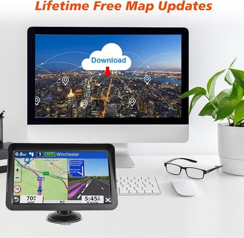 GPS Navigator for Car Truck RV,Navigation System 9 Inch Touchscreen with，2025 Maps (Free Lifetime Updates) Support Voice Turn Direction Guidance/Speed and Red Light Warning/Custom Truck Routing in Kuwait