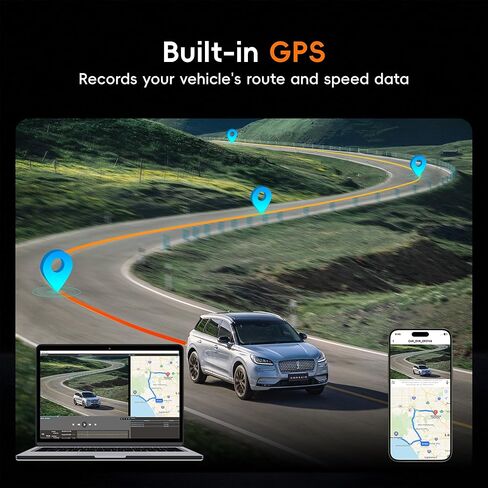 4K 3 Channel Dash Cam Front and Rear with Cabin, 4K+1080P+1080P Dash Camera for Cars, Free 128GB Card Included, Dash Cam with Night Vision, WiFi, GPS, APP Control, Parking Monitor, Loop Recording in Kuwait