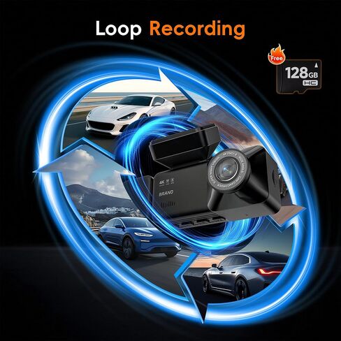4K 3 Channel Dash Cam Front and Rear with Cabin, 4K+1080P+1080P Dash Camera for Cars, Free 128GB Card Included, Dash Cam with Night Vision, WiFi, GPS, APP Control, Parking Monitor, Loop Recording in Kuwait