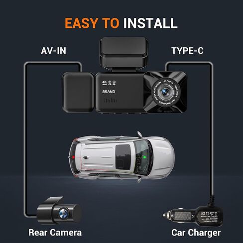 4K 3 Channel Dash Cam Front and Rear with Cabin, 4K+1080P+1080P Dash Camera for Cars, Free 128GB Card Included, Dash Cam with Night Vision, WiFi, GPS, APP Control, Parking Monitor, Loop Recording in Kuwait