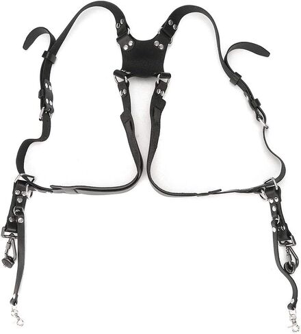 Camera Strap Leather, Adjustable Double Shoulder Harness for DSLR SLR Cameras, with 2 Buckle Clips, Photography Accessories (Shoulders-black) in Kuwait