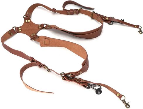 Camera Strap Leather, Adjustable Double Shoulder Harness for DSLR SLR Cameras, with 2 Buckle Clips, Photography Accessories (Shoulders-brown) in Kuwait