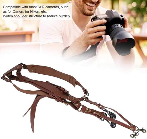 Camera Strap Leather, Adjustable Double Shoulder Harness for DSLR SLR Cameras, with 2 Buckle Clips, Photography Accessories (Shoulders-brown) in Kuwait